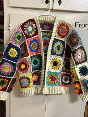 Handcrafted Multicolor Crochet Patchwork Cardigan Jacket - Women